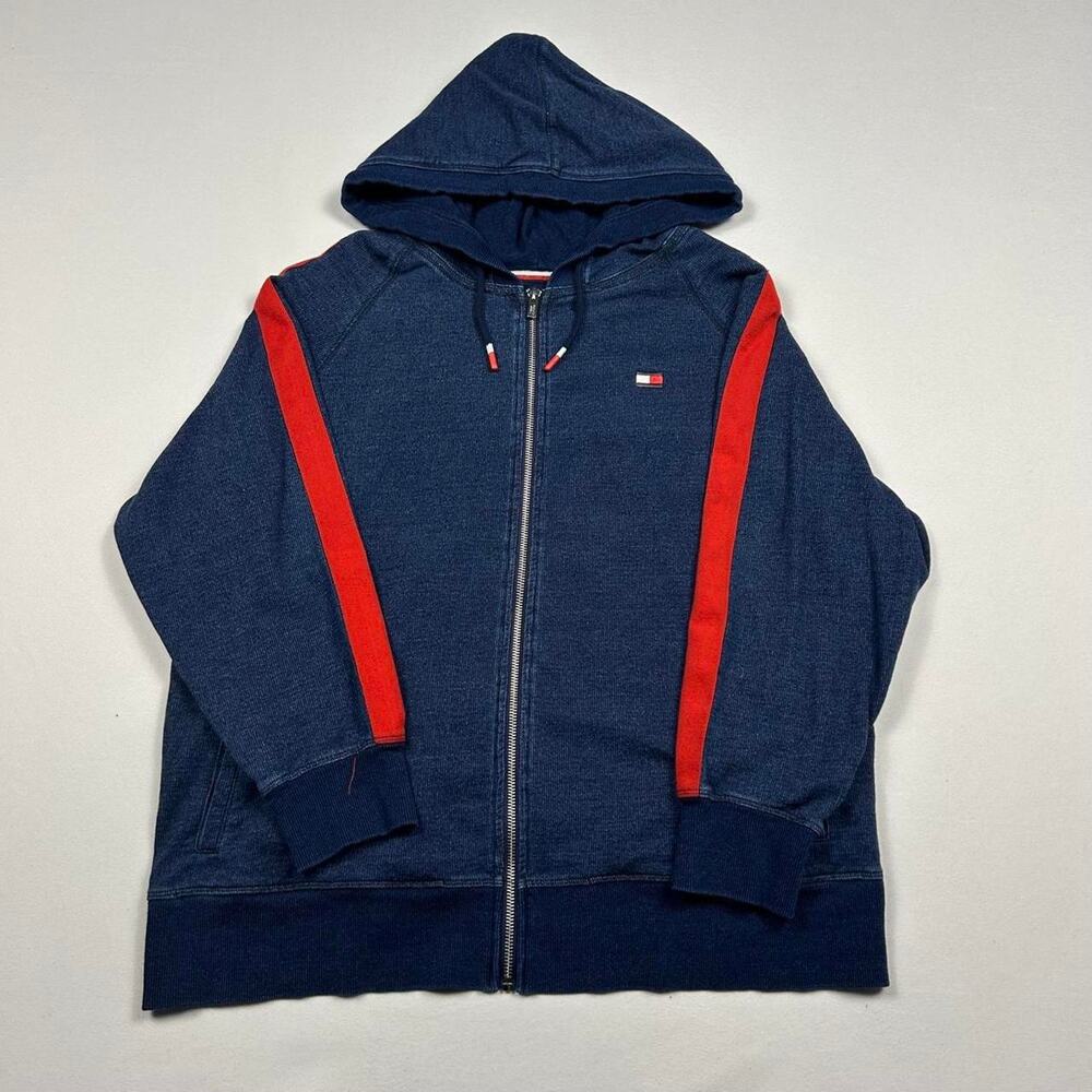 Vintage Tommy Hilfiger Navy and Red Zip Up Hoodie